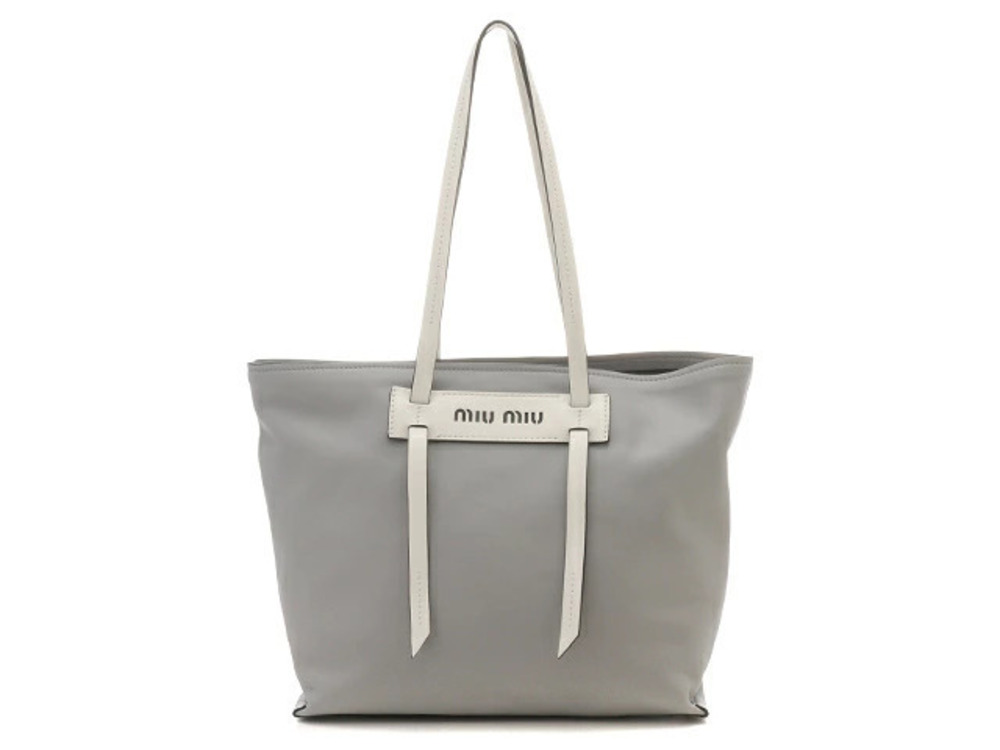 Miu Miu Grace Lux Leather Tote Bag White Gray